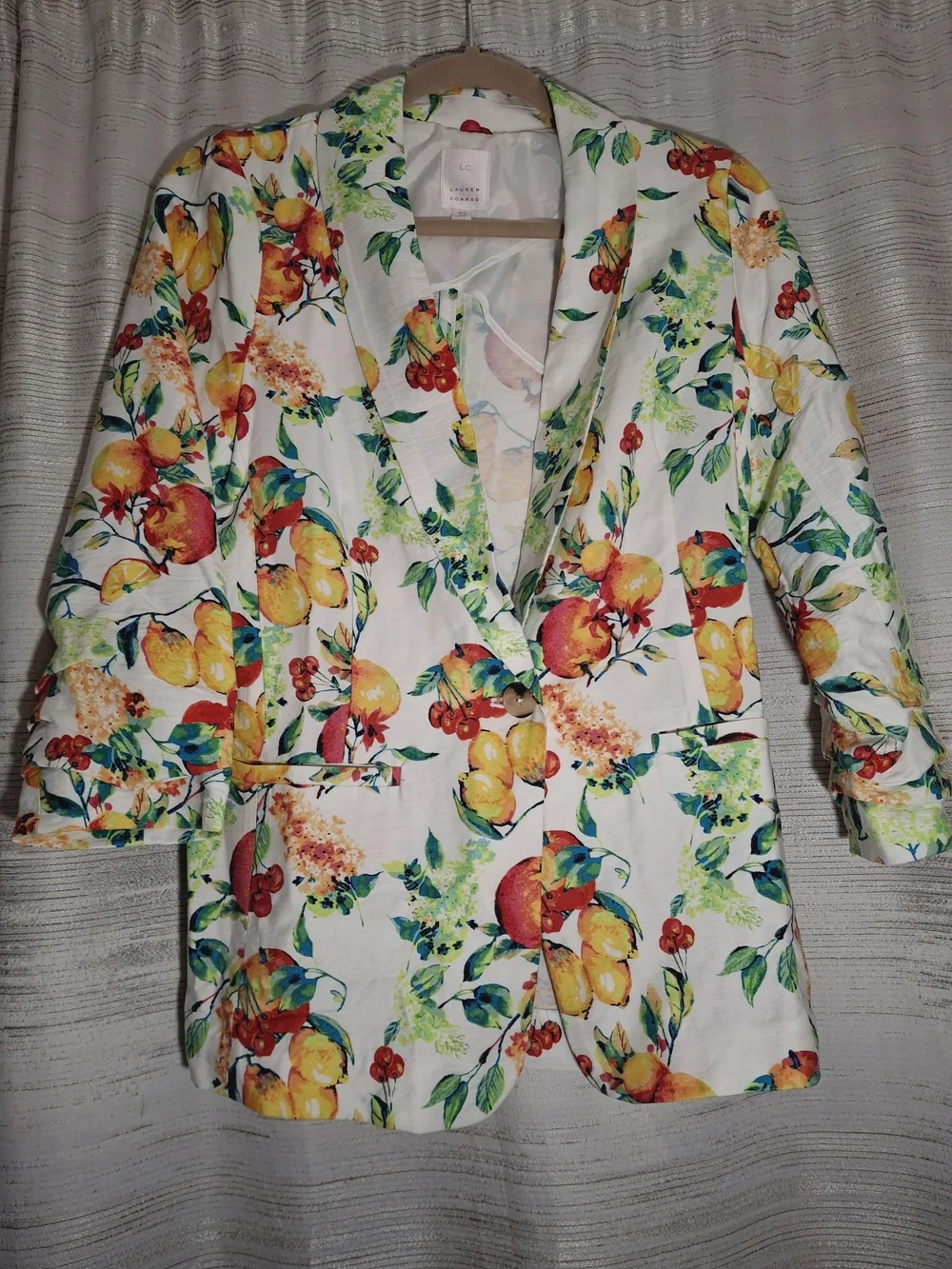 Lauren Conrad White Floral Fruit-Print Women's Blazer XS